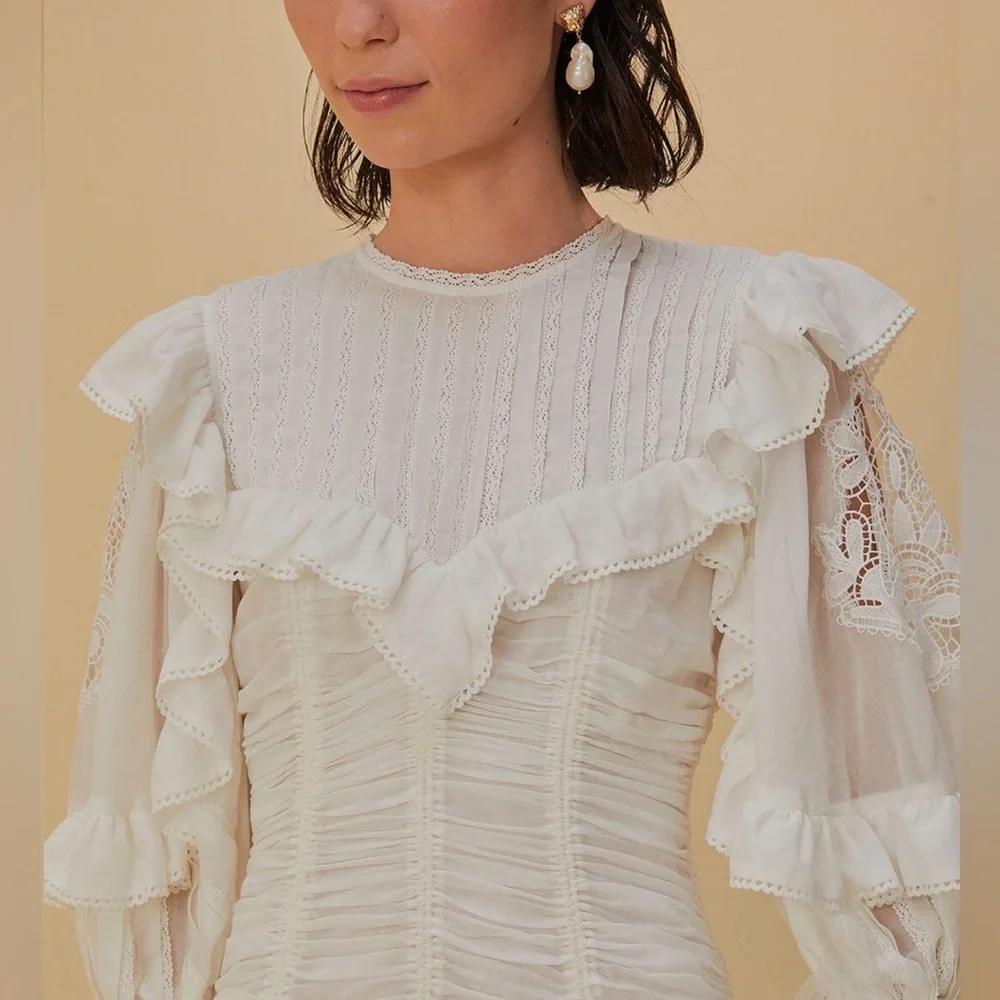 FARM Rio Cream Ruffled Eyelet Mini Dress - Picture 3 of 10